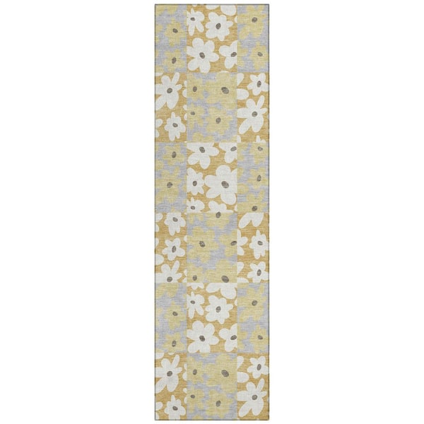 Chantille Machine Washable Indoor/Outdoor Abstract ACN2476 Gold 2 ft. x 7 ft. Runner Rug