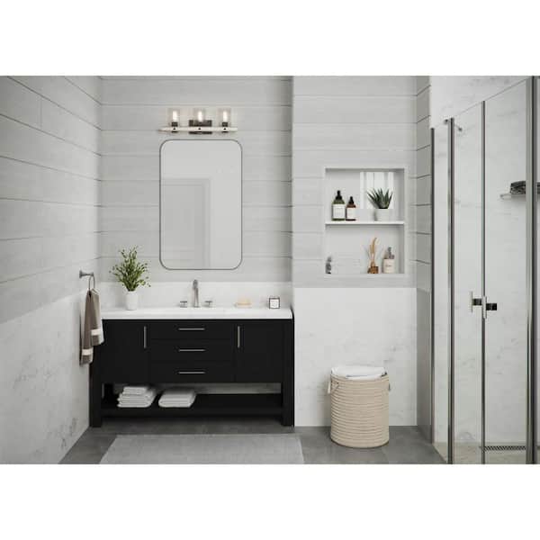 Gulliver Collection 24 in. 3-Light Graphite Finish Clear Seeded Glass Coastal Bathroom Vanity Light