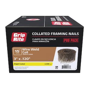3 in. x 0.120 in. 15° Wire Collated Vinyl Coated Smooth Shank Framing Nails 2500 per Pack