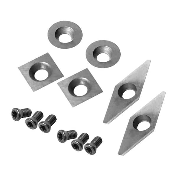 6-Piece Carbide Cutter Insert Set for Wood Lathe, 2 Each of 11mm Radius Square, 10mm Round & 10x28mm Diamond