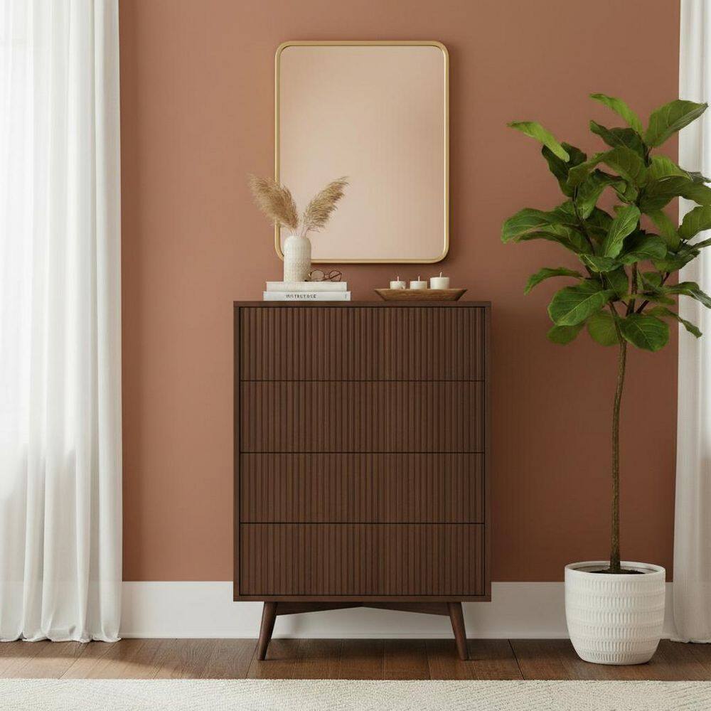 Tremolo Walnut 4-Drawer 30 in W Dresser without Mirror and Fluted Push-Open Drawers for Bedroom Storage price history on PriceWatchPro