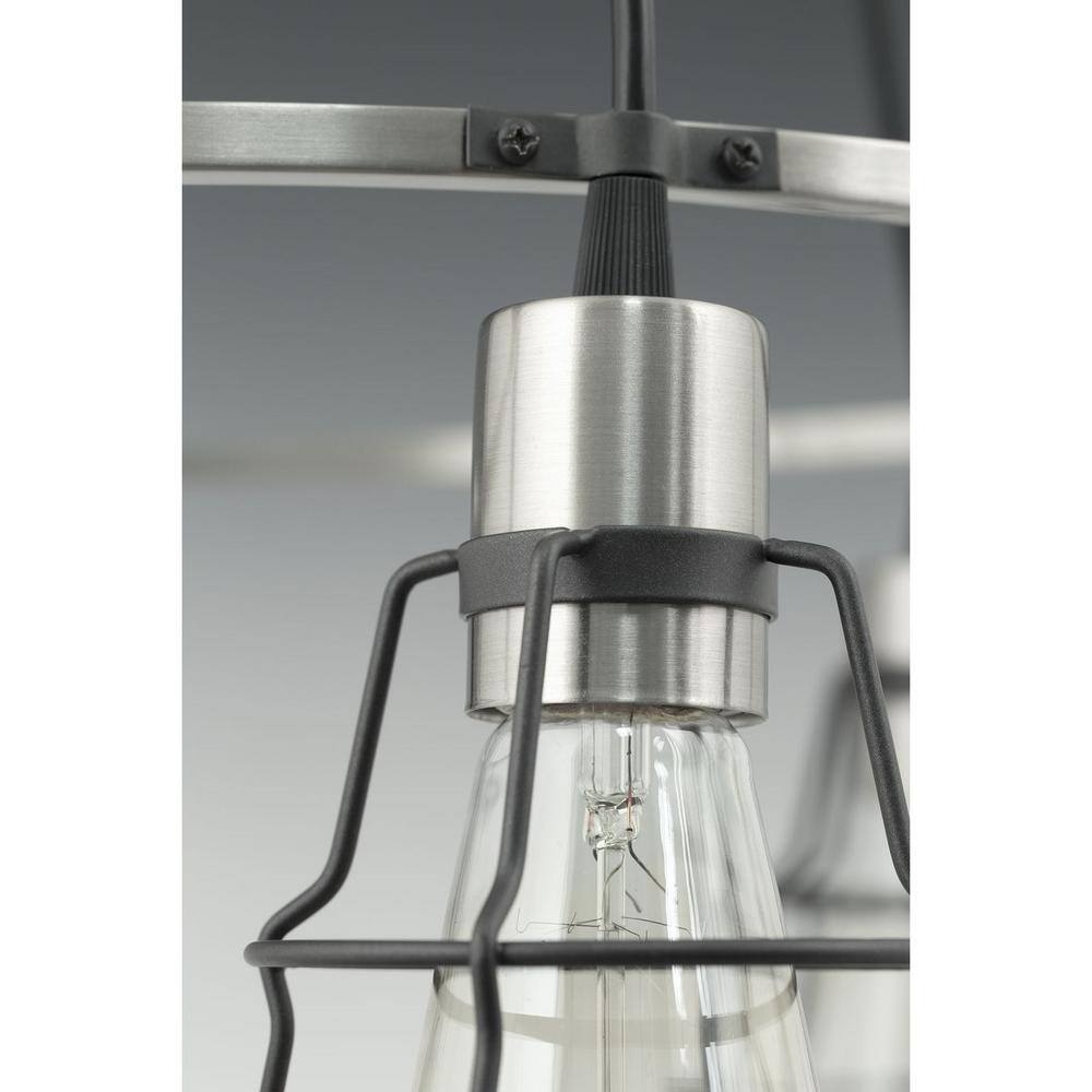 Graphite Black Industrial Three-Light Cage Chandelier