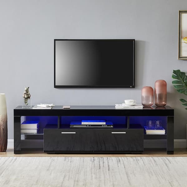 Home 63 in. Black Modern TV Stand LED Lights and 2-Storage Drawers Fits TV's up to 65 in GD-W67933435 - The Home