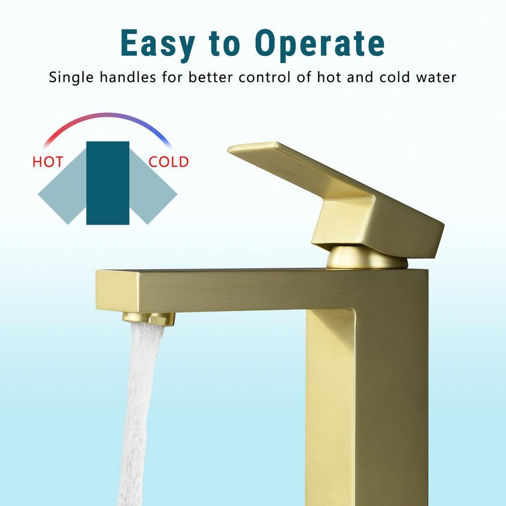 Brushed Gold Single Handle Brass Bathroom Faucet