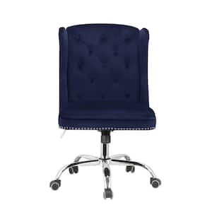 Blue Velvet Tufted Armless Office Chair