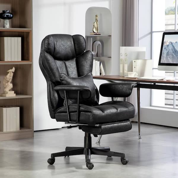 HOMCOM 396 lbs. Faux Leather Office Chair with Footrest and Wide Seat in Black