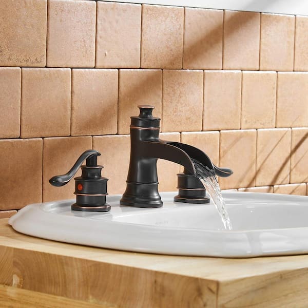 8 in. Waterfall Widespread 2-Handle Bathroom Faucet With Pop-up Drain Assembly in Spot Resist Oil Rubbed Bronze