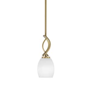 Olympia 1-Light Stem Hung New Age Brass, Mini Pendant-Light with White Linen Clear Glass Shade, No Bulb Included