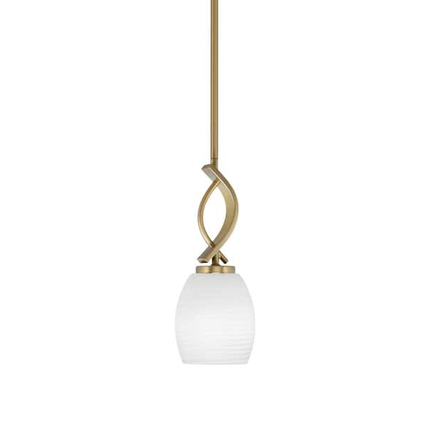 Unbranded Olympia 1-Light Stem Hung New Age Brass, Mini Pendant-Light with White Linen Clear Glass Shade, No Bulb Included