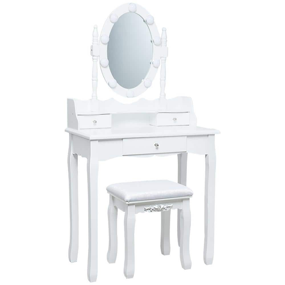 Costway White Trunk Vanity Dressing Table 10 Dimmable Bulbs Touch ...