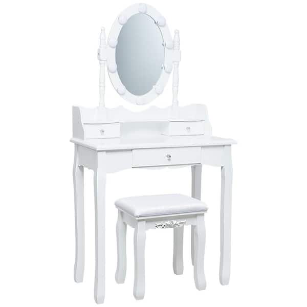 Costway White Trunk Vanity Dressing Table 10 Dimmable Bulbs Touch Switch 56.5 in. x 29.5 in. x 16 in.