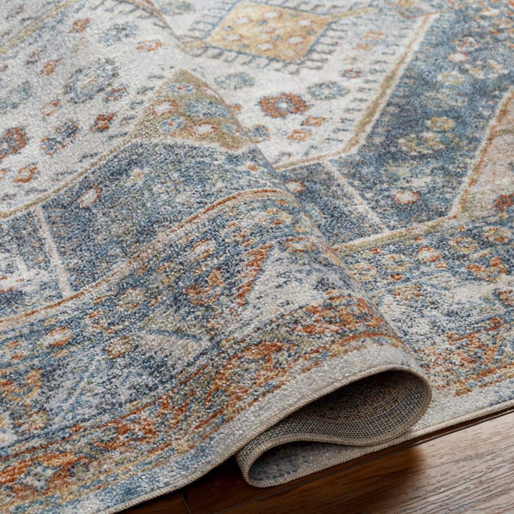 Blue Rectangular 8' x 10' Machine Washable Synthetic Rug