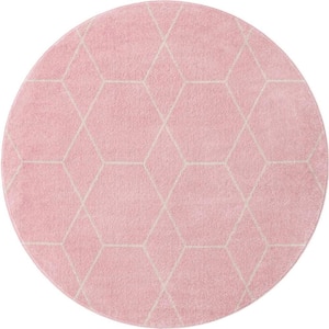 Trellis Frieze Light Pink/Ivory 5 ft. Round Geometric Area Rug