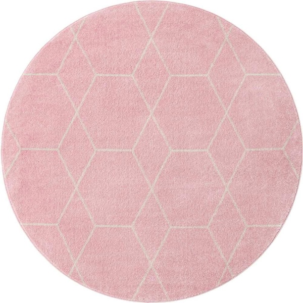 StyleWell Trellis Frieze Light Pink/Ivory 5 ft. Round Geometric Area Rug