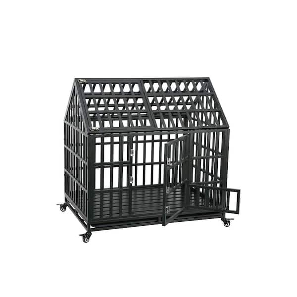 Foobrues Black Carbon steel Heavy Duty Dog Cage pet Crate with Roof ...