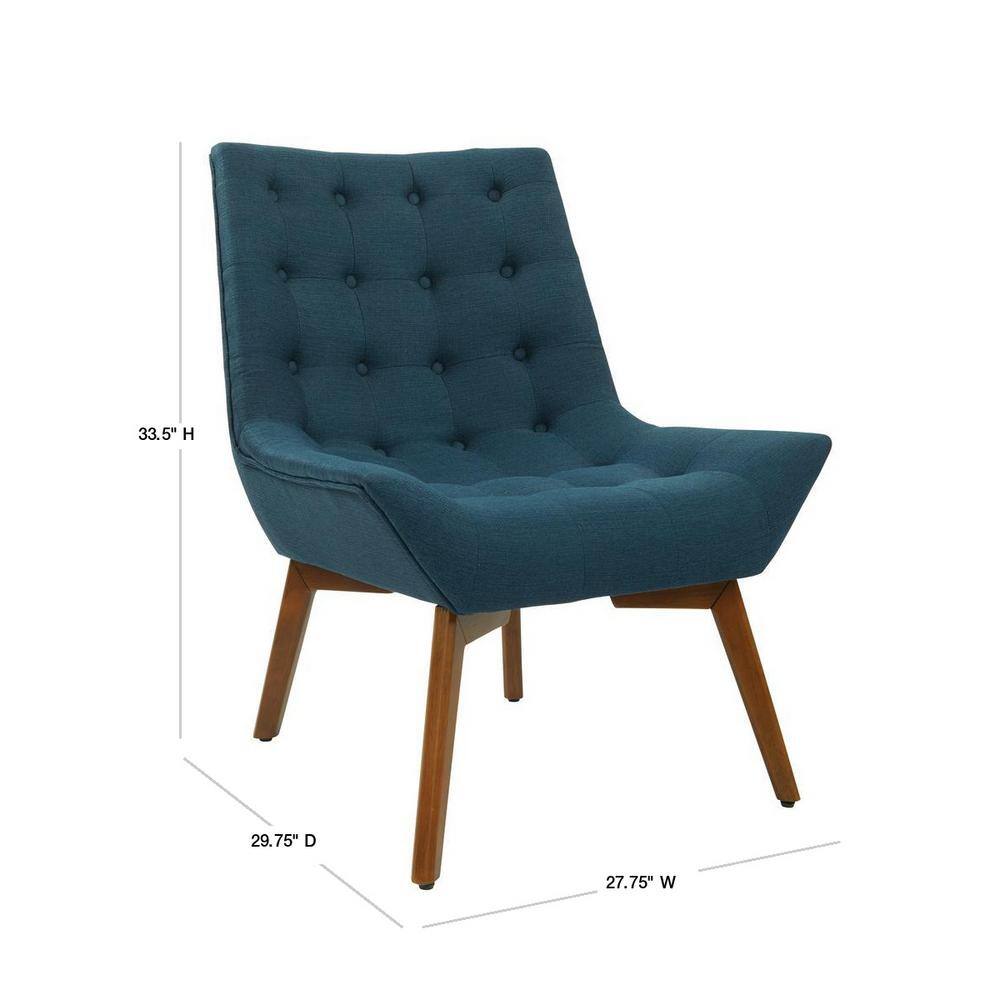 Azure Slipper Chair with Sculpted Wood Legs and Tufted Detail