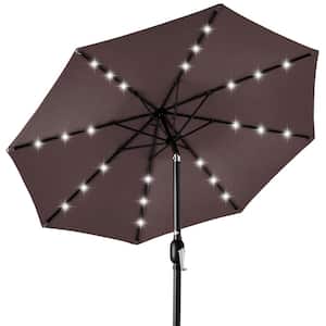 10 ft. Market Solar LED Lighted Tilt Patio Umbrella with UV-Resistant Fabric in Deep Taupe