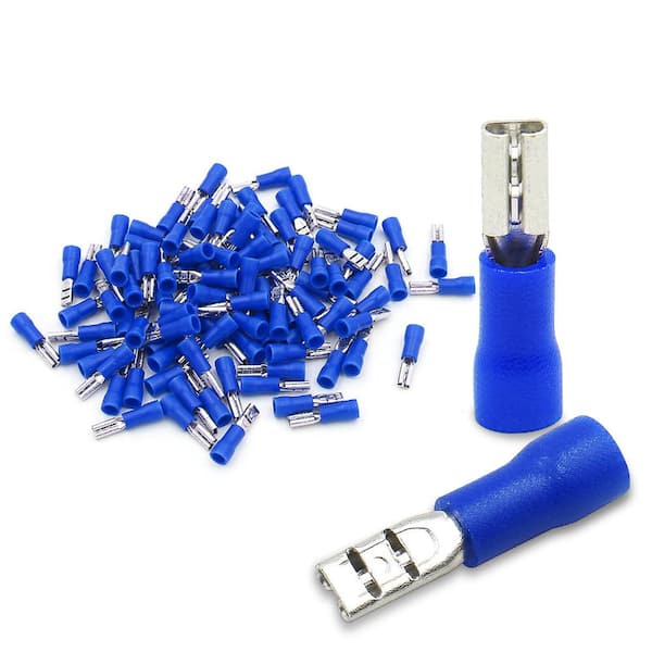 200-Pack Female Quick Disconnect Spade Terminals 16-14 AWG 2.8mm Blue Insulated Crimp Connectors for Automotive DIY