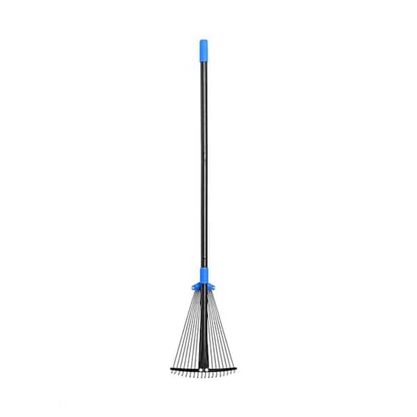 Adjustable Metal Leaf Rake 8 to 17 in. Long Handle Garden Rake Heavy Duty for Lawns Leaves Gardening Camping