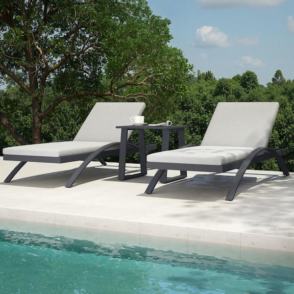 3-Piece Gray Aluminum Outdoor Patio Conversation Lounge Set with Gray Cushions, Weather and Rust Resistant, Seats 2