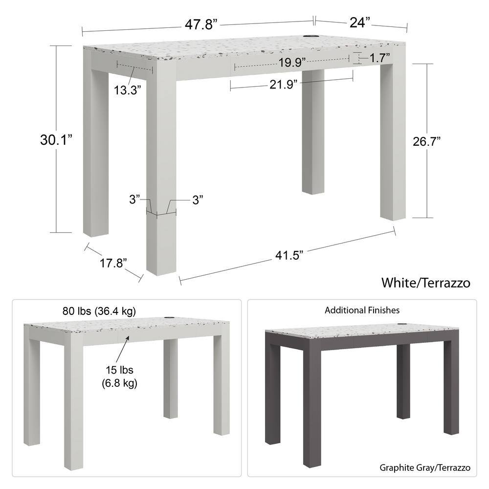 Contemporary White Wood Desk with Wireless Charger and Drawer