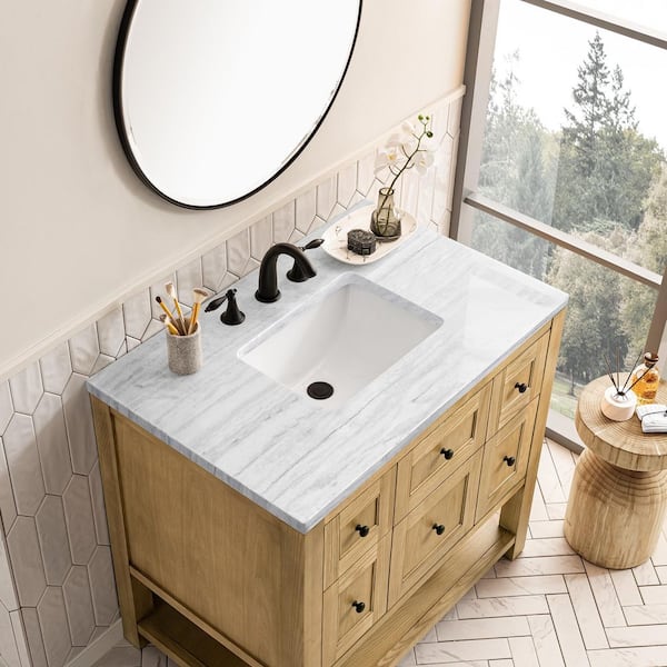 James Martin Vanities 36 in. W x 23.5 in. D Single Basin Vanity Solid Surface Top in Arctic Fall with White Basin