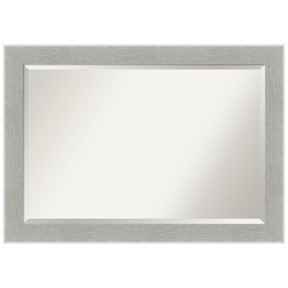 Glam Linen Grey Rectangular Wood Framed Wall Mirror