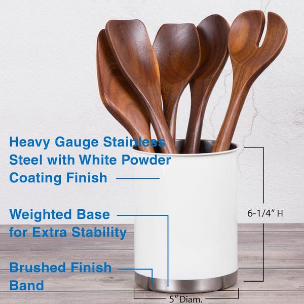 Creative Home Heavy Gauge White 5 in. Dia. x 6-1/4 in. H Small Stainless Steel Tool Crock Utensil Flatware Holder