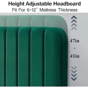 Upholstered Bed Frame, Full Platform Bed Frame with Adjustable Headboard, Strong Wooden Slats Support, Green