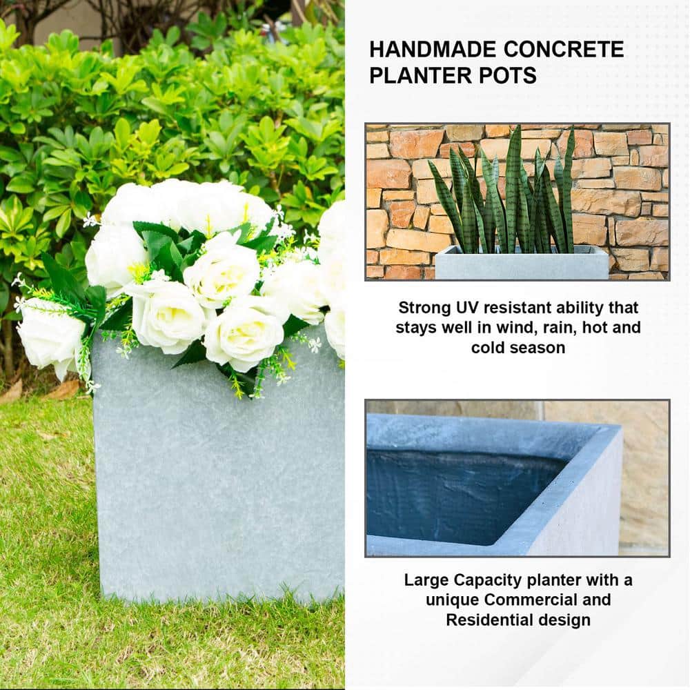 Modern Lightweight Concrete Outdoor Planter in Slate Gray
