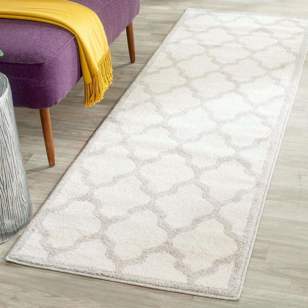 Reversible Beige and Light Grey Geometric Synthetic Runner Rug, 27x15 in