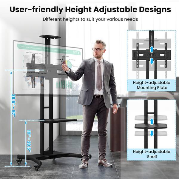 Gymax Black Mobile TV Stand Fits TVs up to 32 to 82 in. w