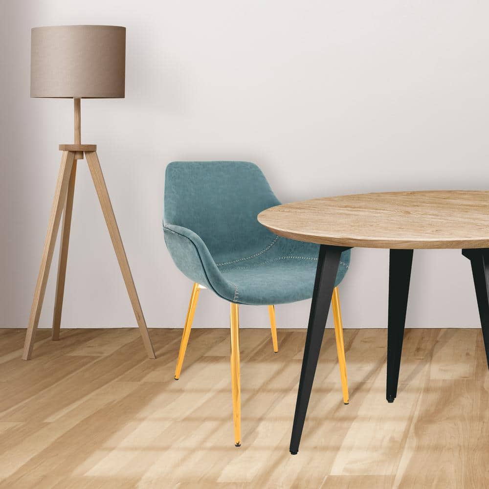 Peacock Blue Faux Leather Armchair with Gold Metal Legs