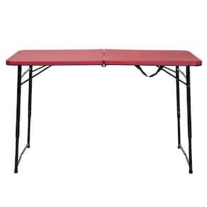 48 in. Red Metal Portable Folding High Top Table