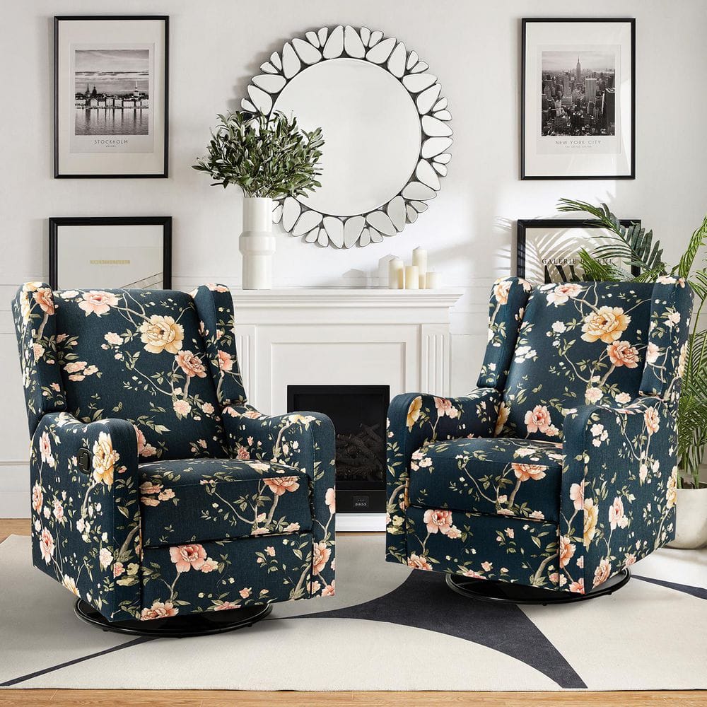 JAYDEN CREATION Bernd Transitional Floral Wingback Manual Swivel