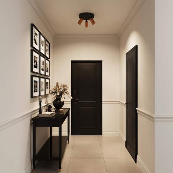 Shura Black and Brass 3-Light Round Ceiling Light with Rotatable Heads, Integrated LED Bulbs, Fixed Track, 3000K, 1365L