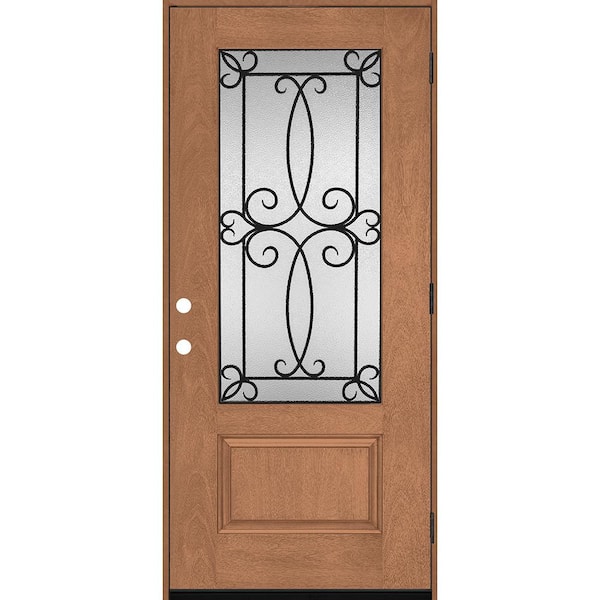 Steves & Sons Regency 36 in. x 80 in. ¾-Lite Georgian Decorative Glass LHOS Autumn Wheat Mahogany Fiberglass Prehung Front Door