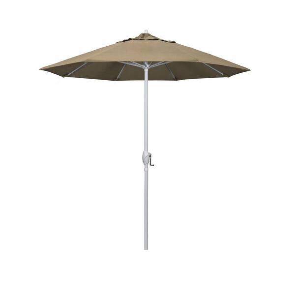 California Umbrella 7.5 ft. Matted White Aluminum Market Patio Umbrella Auto Tilt in Heather Beige Sunbrella