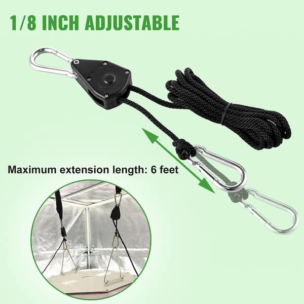 4pc Nylon Rope Ratchet Adjustable Hanger Light Reflector Max 150LBS Black 