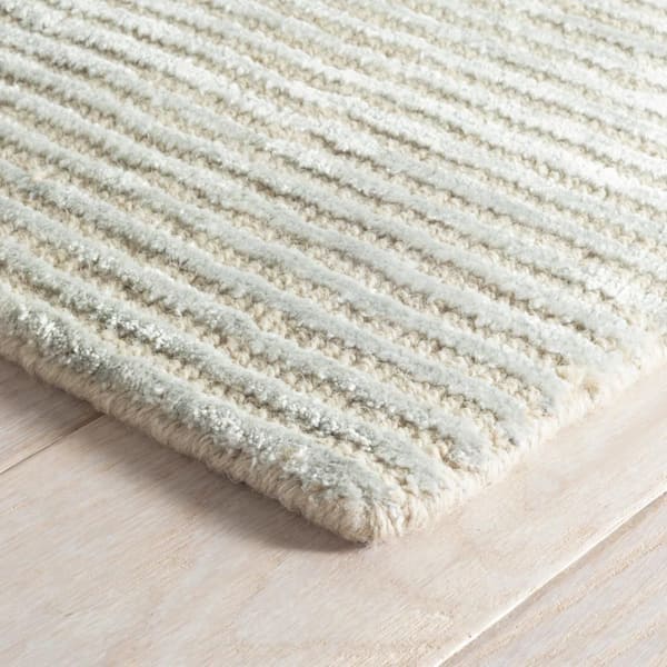 Cut Stripe Hand Knotted Viscose/Wool Ocean 9 ft. x 12 ft. Indoor Area Rug