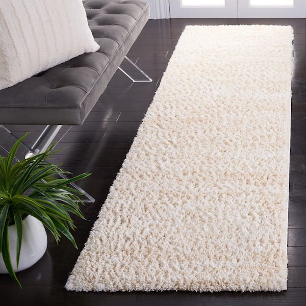 Berber Shag 2 ft. x 6 ft. Ivory/Beige 2-Toned Solid Runner Rug