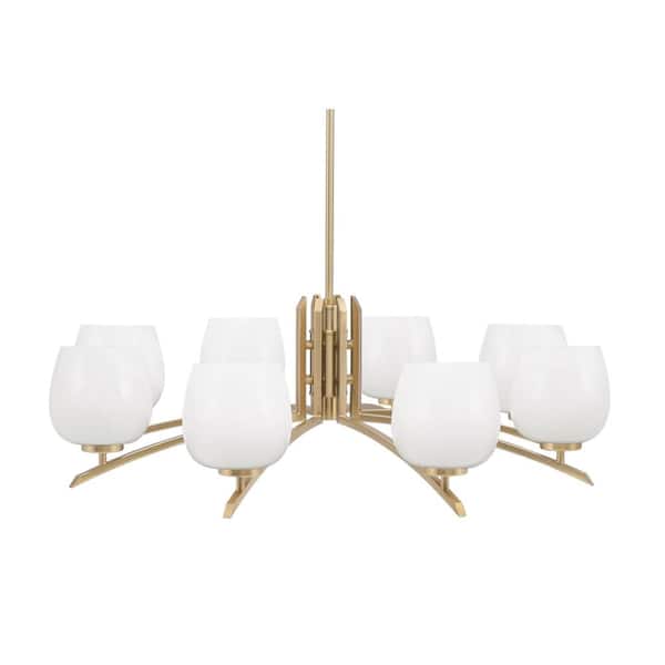 Unbranded Siena 36 in. 8-Light New Age Brass Chandelier with 6 in. White Marble Glass Shades, no bulbs included