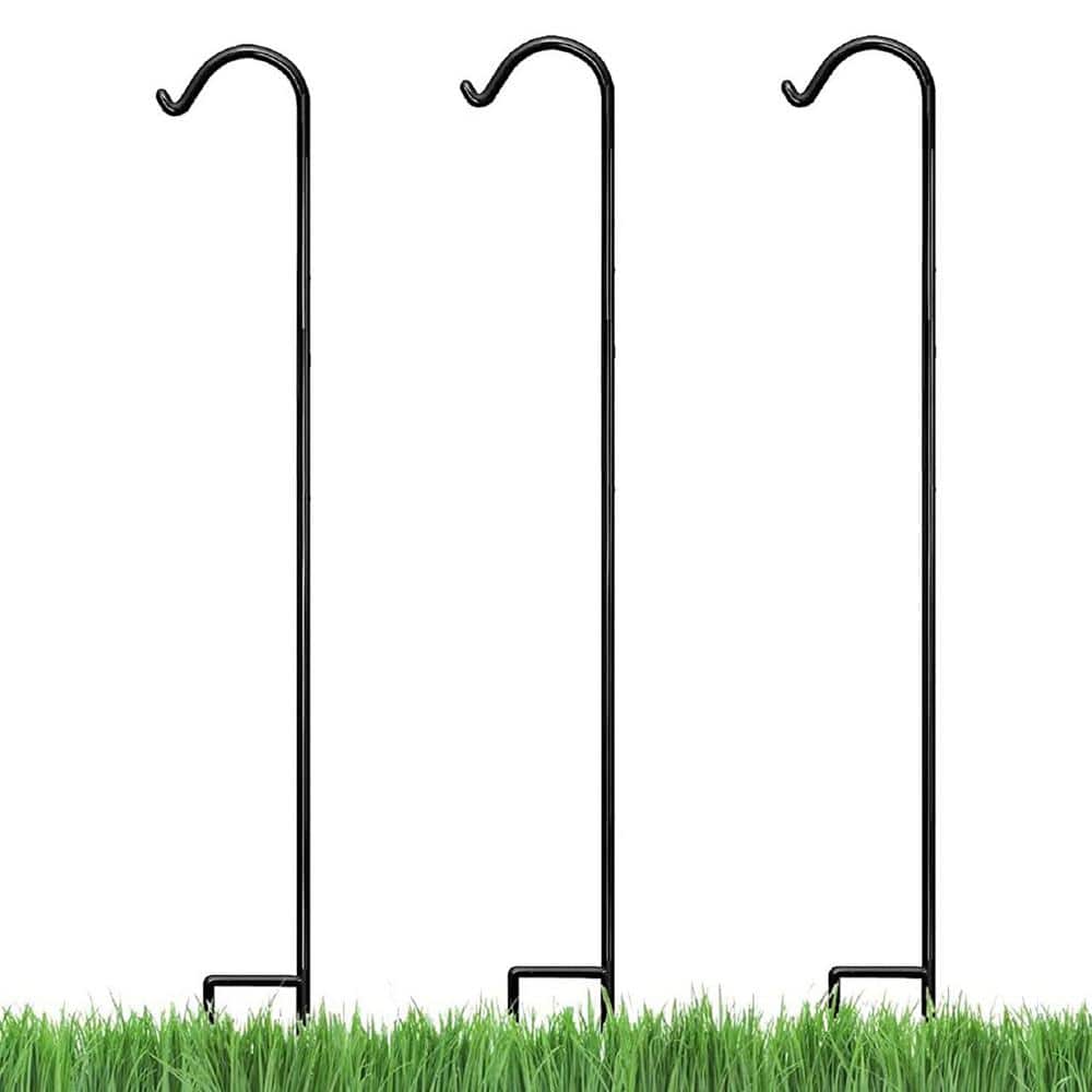 Ashman 92 Inch Black Metal Shepherd's Hook Garden Hangers (3 Pack)