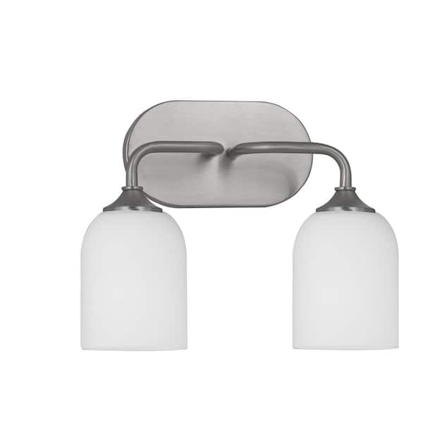 Generation Lighting Emile Medium 13.25 in. 2-Light Brushed Steel Bathroom Vanity Light with Etched White Glass Shades