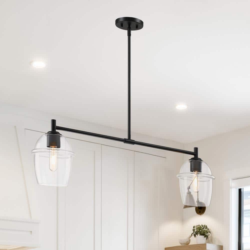 Summer Jazz 2-Light Matte Black Transitional Linear Chandelier for Kitchen Islands with No Bulbs Included price history on PriceWatchPro