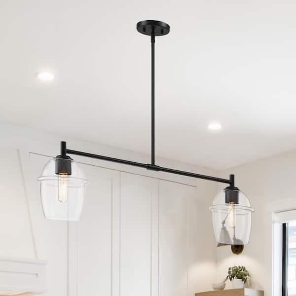 Designers Fountain Summer Jazz 2-Light Matte Black Transitional Linear Chandelier for Kitchen Islands with No Bulbs Included