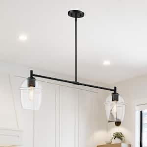 Summer Jazz 60-Watt 2-Light Matte Black Transitional Island Pendant Light with Clear Glass Shades