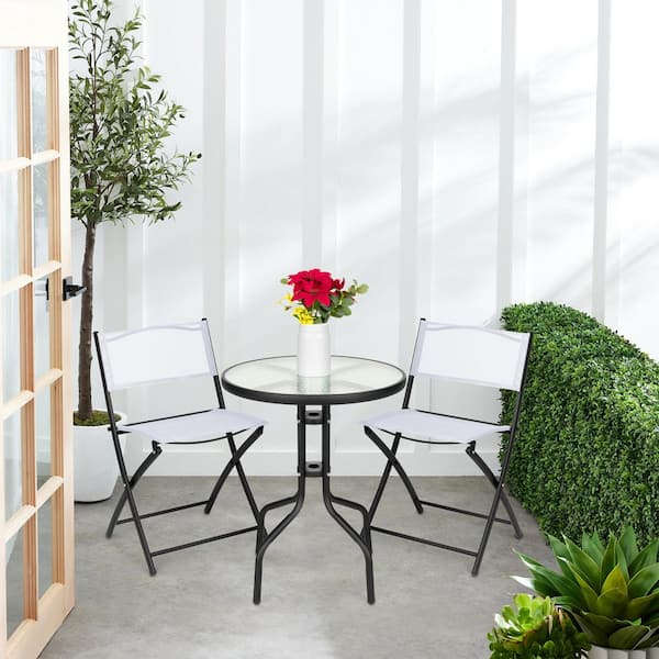 Best Choice Products White Metal 3-Piece Steel Outdoor Patio Bistro Set with Textured Glass Table Top, Folding Chairs