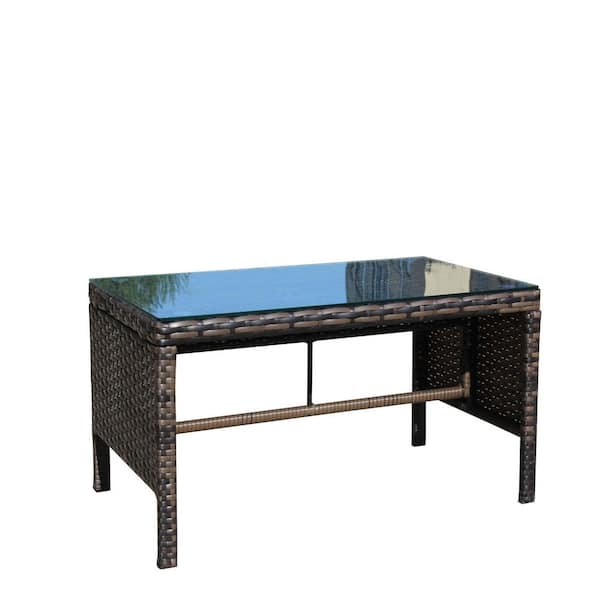 Unbranded Outdoor Patio Furniture 1 Coffee Table with Clear Tempered Glass Suitable For Courtyard Terrace Garden
