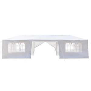 30 ft. x 10 ft. White Party Tent Eight Sides 2-Doors Waterproof Tent with Spiral Tubes